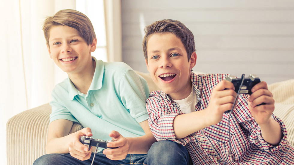 children playing video games